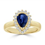 Gold 1 1/2ct Blue Sapphire and 1/3ct TDW Diamond Halo Engagement Ring - Handcrafted By Name My Rings™