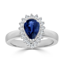 Gold 1 1/2ct Blue Sapphire and 1/3ct TDW Diamond Halo Engagement Ring - Handcrafted By Name My Rings™
