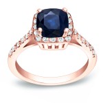 Gold 1 1/2ct Blue Sapphire and 1/4ct TDW Diamond Engagement Ring - Handcrafted By Name My Rings™