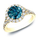 Gold 1 1/2ct TDW Blue Diamond Halo Engagement Ring - Handcrafted By Name My Rings™