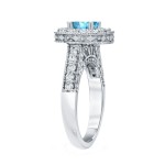 Gold 1 1/2ct TDW Blue Round Diamond Halo Engagement Ring - Handcrafted By Name My Rings™