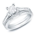 Gold 1 1/2ct TDW Certified Princess Diamond Bridal Ring Set - Handcrafted By Name My Rings™