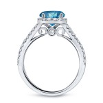 Gold 1 1/2ct TDW Round Cut Blue Diamond Halo Engagement Ring - Handcrafted By Name My Rings™