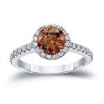 Gold 1 1/3ct TDW Round Cut Brown Diamond Halo Engagement Ring - Handcrafted By Name My Rings™