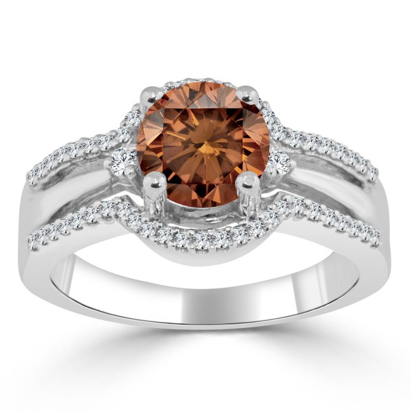 Gold 1 1/5ct TDW Brown Round Diamond Engagement Ring - Handcrafted By Name My Rings™