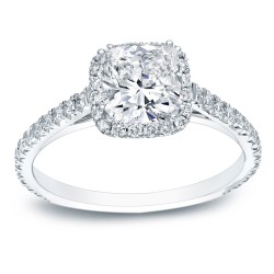 Gold 1 3/4ct TDW Certified Cushion Diamond Halo Engagement Ring - Handcrafted By Name My Rings™