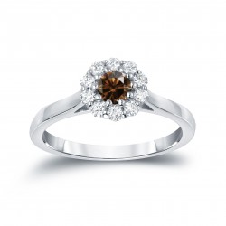 Gold 1/2 TDW Round-cut Brown Diamond Halo Engagement Ring - Handcrafted By Name My Rings™
