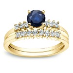 Gold 1/2ct Blue Sapphire and 1/2ct TDW Diamond Bridal Ring Set - Handcrafted By Name My Rings™