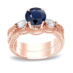 Gold 1/2ct Blue Sapphire and 1/3ct TDW Round Diamonds Engagement Ring - Handcrafted By Name My Rings™