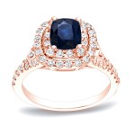 Gold 1/2ct Blue Sapphire and 3/4ct TDW Diamond Engagement Ring - Handcrafted By Name My Rings™