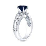 Gold 1/2ct Blue Sapphire and 3/4ct TDW Round Diamond Engagement Ring - Handcrafted By Name My Rings™