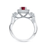 Gold 1/2ct Ruby and 1/2ct TDW Round Diamond Halo Engagement Ring - Handcrafted By Name My Rings™
