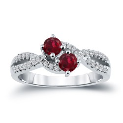 Gold 1/2ct Ruby and 1/4ct TDW 2-Stone Round Diamond Engagement Ring - Handcrafted By Name My Rings™