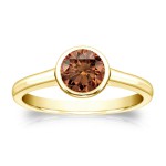 Gold 1/2ct TDW Bezel Round Cut Brown Diamond Solitaire Engagement Ring - Handcrafted By Name My Rings™