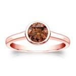 Gold 1/2ct TDW Bezel Round Cut Brown Diamond Solitaire Engagement Ring - Handcrafted By Name My Rings™