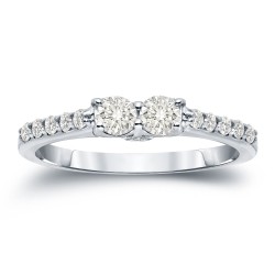 Gold 1/2ct TDW Round Cut Diamond 2-Stone Engagement Ring - Handcrafted By Name My Rings™
