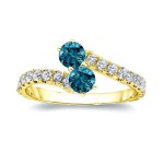 Gold 1/2ct TDW Round-cut Blue Diamond 4-prong, 2-stone Engagement Ring - Handcrafted By Name My Rings™