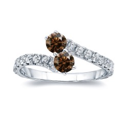 Gold 1/2ct TDW Round-cut Brown Diamond 4-prong, 2-stone Engagement Ring - Handcrafted By Name My Rings™
