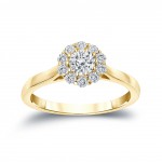 Gold 1/2ct TDW Round-cut Diamond Halo Engagement Ring - Handcrafted By Name My Rings™