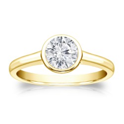 Gold 1/2ct TDW Round-cut Diamond Solitaire Bezel Engagement Ring - Handcrafted By Name My Rings™