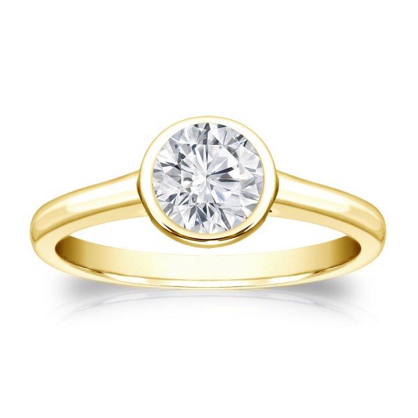 Gold 1/2ct TDW Round-cut Diamond Solitaire Bezel Engagement Ring - Handcrafted By Name My Rings™