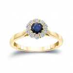 Gold 1/3ct Blue Sapphire and 1/5ct TDW Round Diamond Halo Engagement Ring - Handcrafted By Name My Rings™