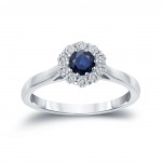 Gold 1/3ct Blue Sapphire and 1/5ct TDW Round Diamond Halo Engagement Ring - Handcrafted By Name My Rings™