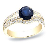 Gold 1/3ct Blue Sapphire and 3/4ct TDW Round Diamond Engagement Ring - Handcrafted By Name My Rings™