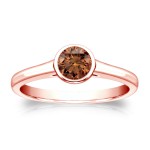 Gold 1/3ct TDW Bezel Round Cut Brown Diamond Solitaire Engagement Ring - Handcrafted By Name My Rings™