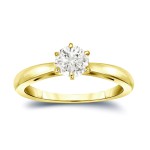 Gold 1/3ct TDW Round Diamond 6-prong Solitaire Engagement Ring - Handcrafted By Name My Rings™