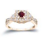 Gold 1/4ct Ruby and 2/5ct TDW Diamond Engagement Ring - Handcrafted By Name My Rings™