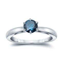 Gold 1/4ct TDW 6-Prong Round Cut Blue Diamond Solitaire Engagement Ring - Handcrafted By Name My Rings™
