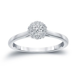 Gold 1/4ct TDW Round Diamond Halo Engagement Ring - Handcrafted By Name My Rings™