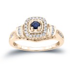 Gold 1/5ct Blue Sapphire and 1/5ct TDW Diamond Engagement Ring - Handcrafted By Name My Rings™