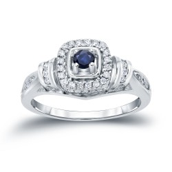Gold 1/5ct Blue Sapphire and 1/5ct TDW Diamond Engagement Ring - Handcrafted By Name My Rings™