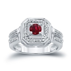 Gold 1/5ct Ruby and 1/5ct TDW Round Diamond Engagement Ring - Handcrafted By Name My Rings™