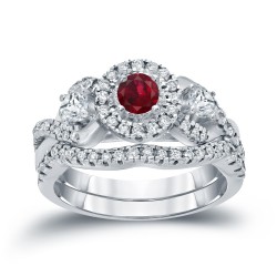 Gold 1/5ct Ruby and 3/5ct TDW Diamond Braided Bridal Ring Set - Handcrafted By Name My Rings™