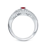 Gold 1/5ct Ruby and 3/5ct TDW Round Diamond Halo Engagement Ring - Handcrafted By Name My Rings™