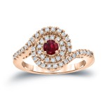 Gold 1/5ct Ruby and 3/5ct TDW Round Diamond Halo Engagement Ring - Handcrafted By Name My Rings™