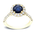 Gold 1ct Blue Sapphire and 1/2ct Round Diamond Halo Engagement - Handcrafted By Name My Rings™