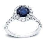 Gold 1ct Blue Sapphire and 1/2ct Round Diamond Halo Engagement - Handcrafted By Name My Rings™