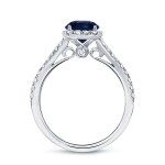 Gold 1ct Blue Sapphire and 1/2ct TDW Diamond Halo Engagement Ring - Handcrafted By Name My Rings™