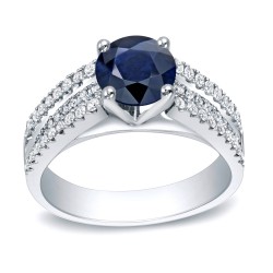 Gold 1ct Blue Sapphire and 1/2ct TDW Round Diamond Engagement Ring - Handcrafted By Name My Rings™