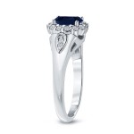 Gold 1ct Blue Sapphire and 1/4ct TDW Diamond Halo Engagement Ring - Handcrafted By Name My Rings™