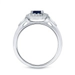 Gold 1ct Blue Sapphire and 1/4ct TDW Diamond Halo Engagement Ring - Handcrafted By Name My Rings™