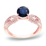 Gold 1ct Blue Sapphire and 1/5ct TDW Round Diamond Engagement Ring - Handcrafted By Name My Rings™