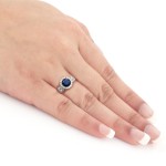 Gold 1ct Blue Sapphire and 1ct TDW Round Diamond Engagement Ring - Handcrafted By Name My Rings™