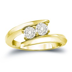 Gold 1ct TDW 2-Stone Round Cut Diamond Engagement Ring - Handcrafted By Name My Rings™