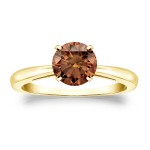 Gold 1ct TDW 4-Prong Round Cut Brown Diamond Solitaire Engagement Ring - Handcrafted By Name My Rings™
