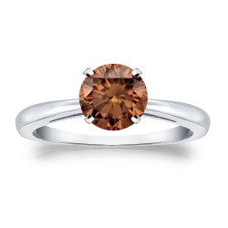 Gold 1ct TDW 4-Prong Round Cut Brown Diamond Solitaire Engagement Ring - Handcrafted By Name My Rings™
